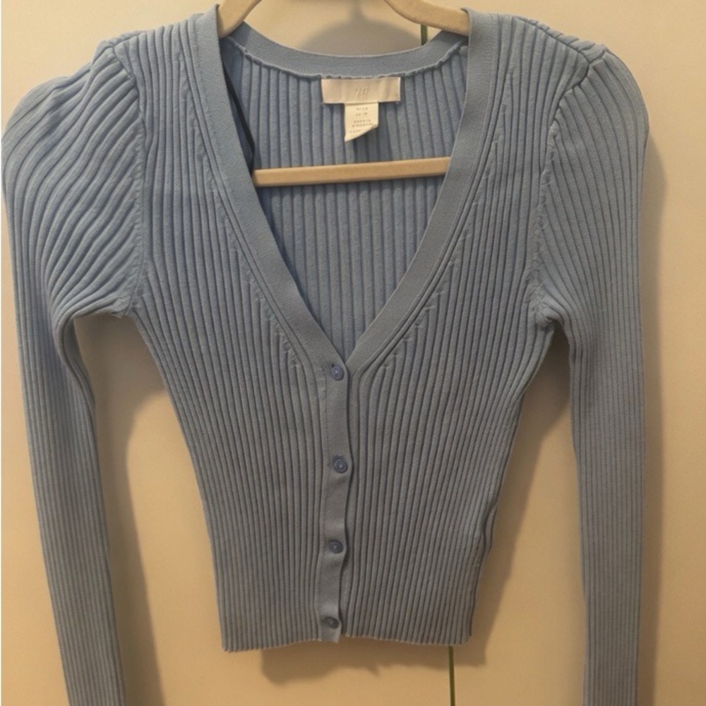H&M | Blue Ribbed V-Neck Sweater